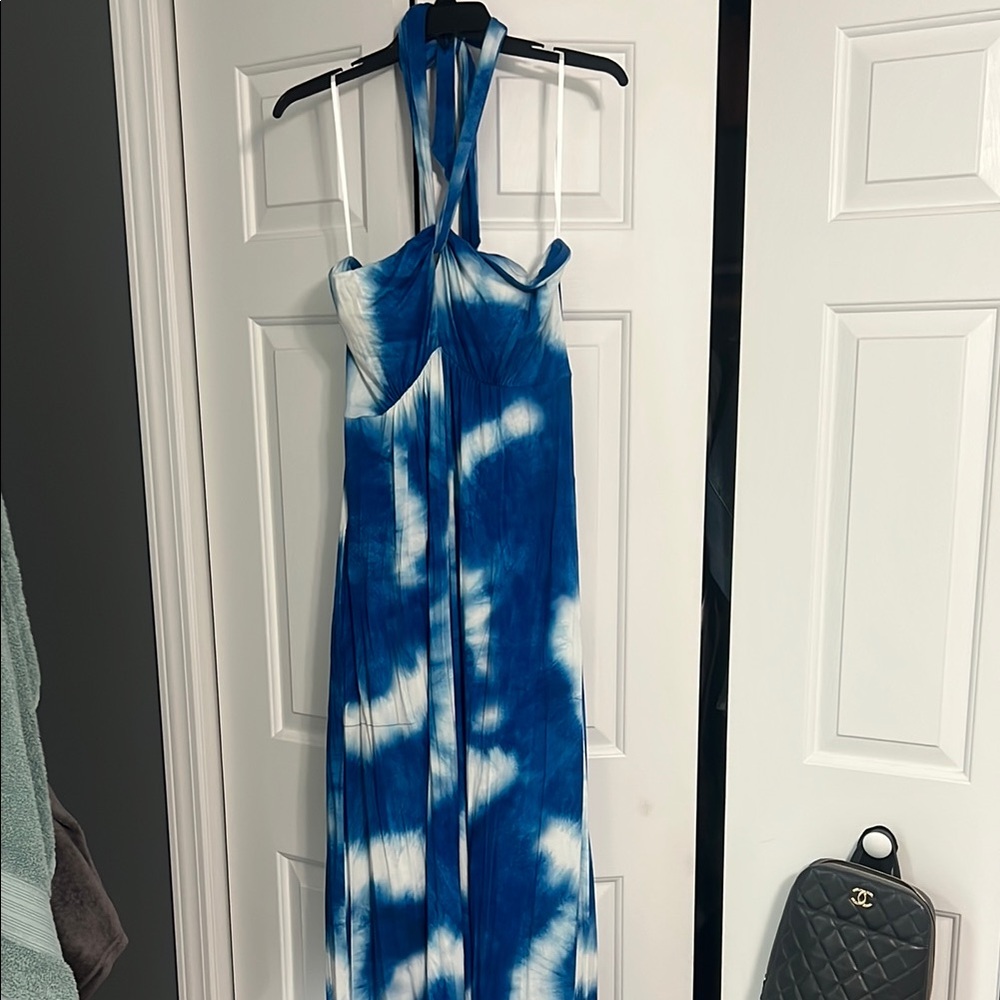 Soma Blue and White Halter Maxi Dress